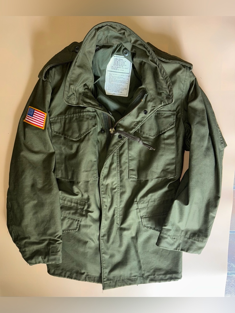 Vintage 1981 Alpha Industries OG-107 Military Field Jacket Hooded Army Coat USA
